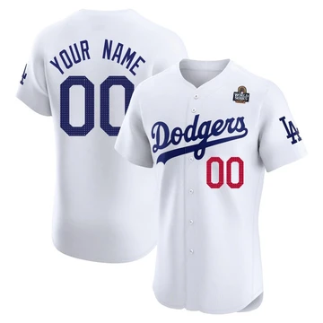 Men's Los Angeles Dodgers Custom ＃00 White Elite Home 2024 World Series Jersey
