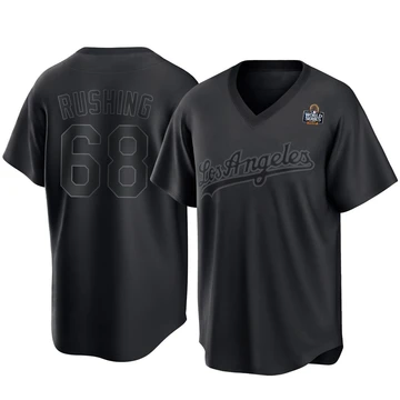 Men's Los Angeles Dodgers Dalton Rushing ＃68 Black Replica Pitch Fashion 2024 World Series Jersey