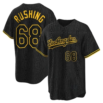 Men's Los Angeles Dodgers Dalton Rushing ＃68 Black Replica Snake Skin City Jersey