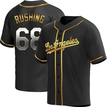 Men's Los Angeles Dodgers Dalton Rushing ＃68 Gold Replica Black en Alternate Jersey