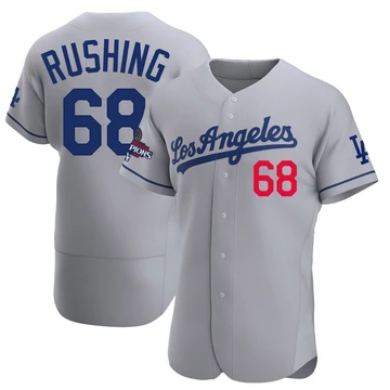 Men's Los Angeles Dodgers Dalton Rushing ＃68 Gray Authentic Away Official 2024 World Series Champions Jersey