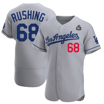 Men's Los Angeles Dodgers Dalton Rushing ＃68 Gray Authentic Away Official 2024 World Series Jersey