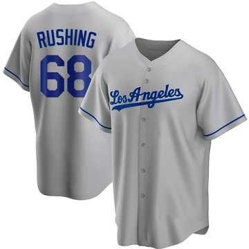 Men's Los Angeles Dodgers Dalton Rushing ＃68 Gray Replica Road Jersey