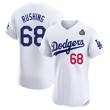 Men's Los Angeles Dodgers Dalton Rushing ＃68 White Elite Home 2024 World Series Jersey