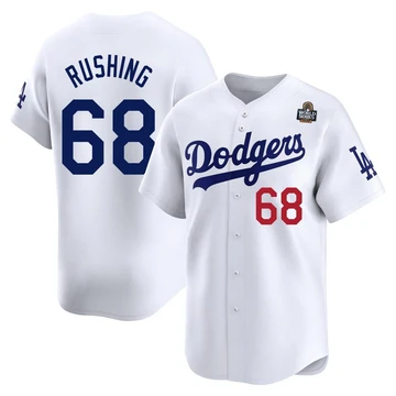 Men's Los Angeles Dodgers Dalton Rushing ＃68 White Limited Home 2024 World Series Jersey