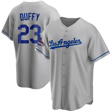 Men's Los Angeles Dodgers Danny Duffy ＃23 Gray Replica Road 2024 World Series Champions Jersey
