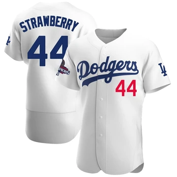 Men's Los Angeles Dodgers Darryl Strawberry ＃44 White Authentic Home Official 2024 World Series Champions Jersey