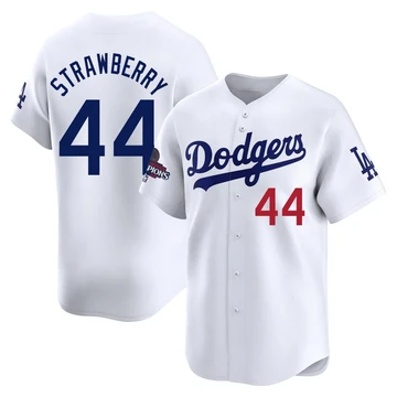 Men's Los Angeles Dodgers Darryl Strawberry ＃44 White Limited Home 2024 World Series Champions Jersey