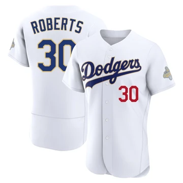 Men's Los Angeles Dodgers Dave Roberts ＃30 Gold Authentic White 2026 Collection Jersey