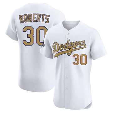 Men's Los Angeles Dodgers Dave Roberts ＃30 Gold Elite White 2025 Collection Jersey