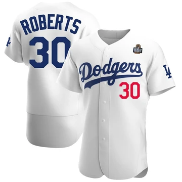 Men's Los Angeles Dodgers Dave Roberts ＃30 White Authentic Home Official 2024 World Series Jersey