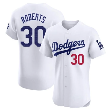 Men's Los Angeles Dodgers Dave Roberts ＃30 White Elite Home Jersey