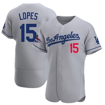 Men's Los Angeles Dodgers Davey Lopes ＃15 Gray Authentic Away Official 2024 World Series Champions Jersey