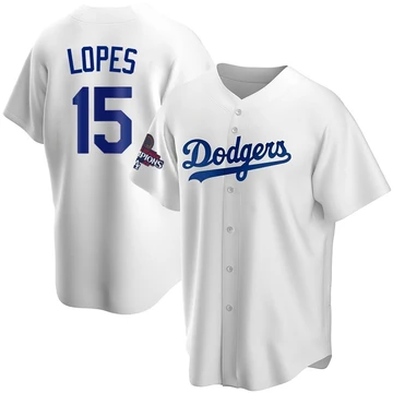 Men's Los Angeles Dodgers Davey Lopes ＃15 White Replica Home 2024 World Series Champions Jersey