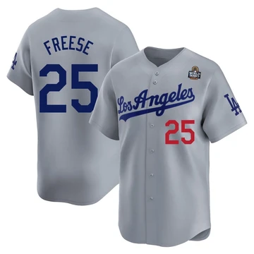 Men's Los Angeles Dodgers David Freese ＃25 Gray Limited Away 2024 World Series Jersey