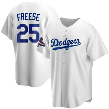 Men's Los Angeles Dodgers David Freese ＃25 White Replica Home 2024 World Series Champions Jersey