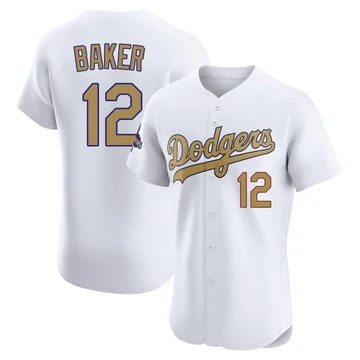 Men's Los Angeles Dodgers Dusty Baker ＃12 Gold Elite White 2025 Collection Jersey