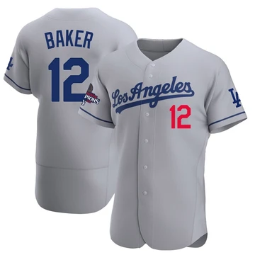 Men's Los Angeles Dodgers Dusty Baker ＃12 Gray Authentic Away Official 2024 World Series Champions Jersey
