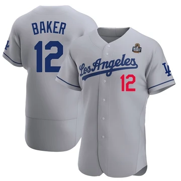 Men's Los Angeles Dodgers Dusty Baker ＃12 Gray Authentic Away Official 2024 World Series Jersey
