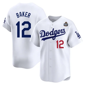 Men's Los Angeles Dodgers Dusty Baker ＃12 White Limited Home 2024 World Series Jersey