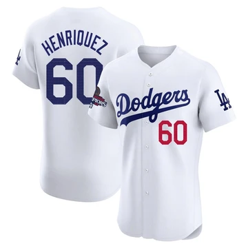 Men's Los Angeles Dodgers Edgardo Henriquez ＃60 White Elite Home World Series Champions Jersey