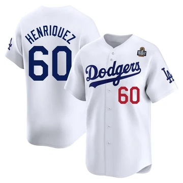 Men's Los Angeles Dodgers Edgardo Henriquez ＃60 White Limited Home 2024 World Series Jersey