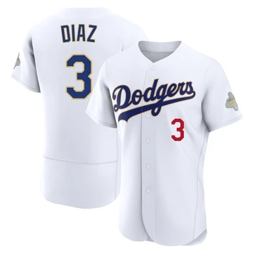 Men's Los Angeles Dodgers Edwin Diaz ＃3 Gold Authentic White 2026 Collection Jersey