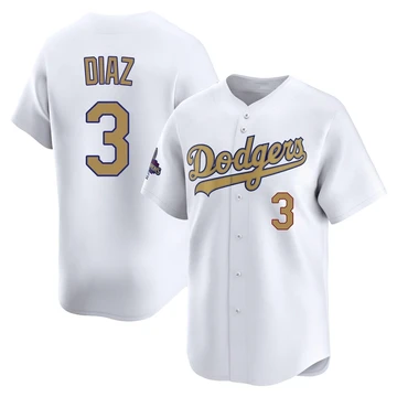 Men's Los Angeles Dodgers Edwin Diaz ＃3 Gold Limited White 2025 Collection Jersey