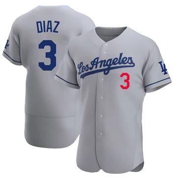 Men's Los Angeles Dodgers Edwin Diaz ＃3 Gray Authentic Away Jersey