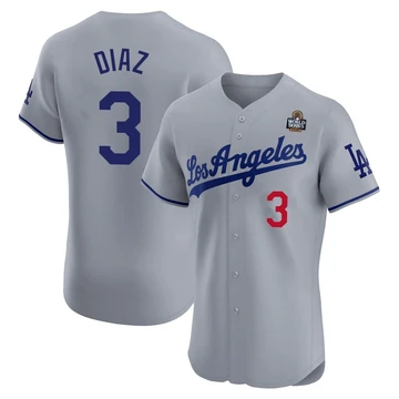 Men's Los Angeles Dodgers Edwin Diaz ＃3 Gray Elite Road 2024 World Series Jersey