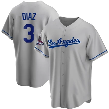 Men's Los Angeles Dodgers Edwin Diaz ＃3 Gray Replica Road 2024 World Series Champions Jersey
