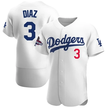 Men's Los Angeles Dodgers Edwin Diaz ＃3 White Authentic Home Official 2024 World Series Champions Jersey