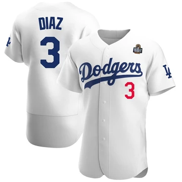 Men's Los Angeles Dodgers Edwin Diaz ＃3 White Authentic Home Official 2024 World Series Jersey