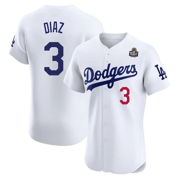 Men's Los Angeles Dodgers Edwin Diaz ＃3 White Elite Home 2024 World Series Jersey