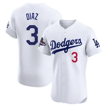 Men's Los Angeles Dodgers Edwin Diaz ＃3 White Elite Home World Series Champions Jersey