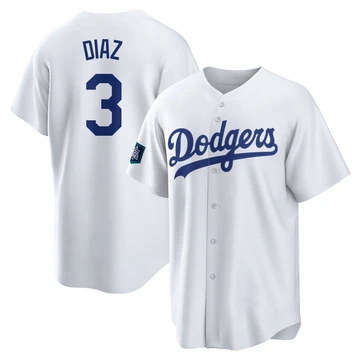 Men's Los Angeles Dodgers Edwin Diaz ＃3 White Replica 2024 World Tour Seoul Series Home Jersey