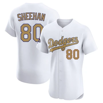 Men's Los Angeles Dodgers Emmet Sheehan ＃80 Gold Elite White 2025 Collection Jersey