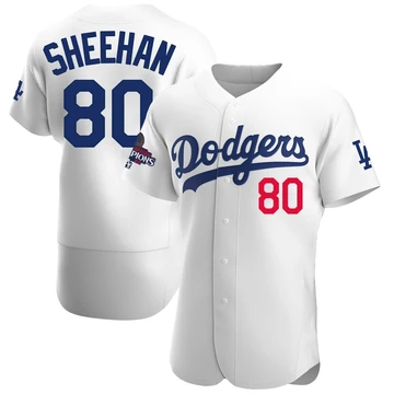 Men's Los Angeles Dodgers Emmet Sheehan ＃80 White Authentic Home Official 2024 World Series Champions Jersey