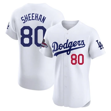 Men's Los Angeles Dodgers Emmet Sheehan ＃80 White Elite Home World Series Champions Jersey