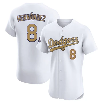 Men's Los Angeles Dodgers Enrique Hernandez ＃8 Gold Elite White 2025 Collection Jersey