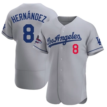 Men's Los Angeles Dodgers Enrique Hernandez ＃8 Gray Authentic Away Official 2024 World Series Champions Jersey