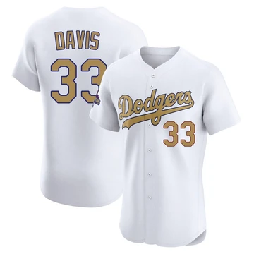 Men's Los Angeles Dodgers Eric Davis ＃33 Gold Elite White 2025 Collection Jersey