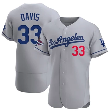 Men's Los Angeles Dodgers Eric Davis ＃33 Gray Authentic Away Official 2024 World Series Champions Jersey
