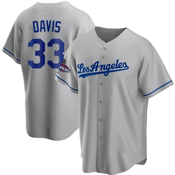 Men's Los Angeles Dodgers Eric Davis ＃33 Gray Replica Road 2024 World Series Champions Jersey
