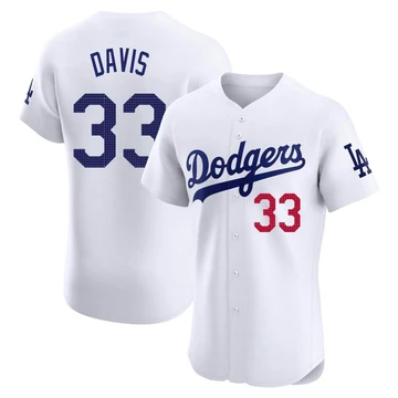 Men's Los Angeles Dodgers Eric Davis ＃33 White Elite Home Jersey