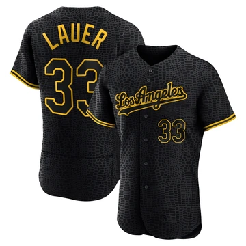 Men's Los Angeles Dodgers Eric Lauer ＃33 Black Authentic Snake Skin City Jersey