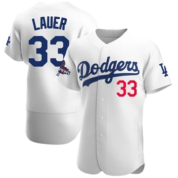 Men's Los Angeles Dodgers Eric Lauer ＃33 White Authentic Home Official 2024 World Series Champions Jersey