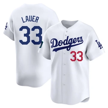 Men's Los Angeles Dodgers Eric Lauer ＃33 White Limited 2024 World Tour Seoul Series Home Jersey
