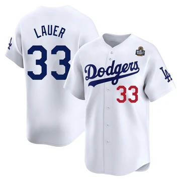 Men's Los Angeles Dodgers Eric Lauer ＃33 White Limited Home 2024 World Series Jersey