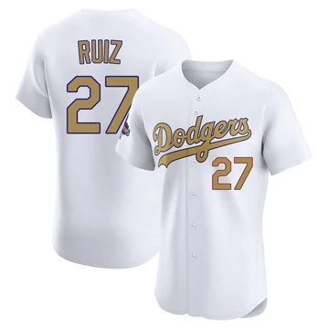Men's Los Angeles Dodgers Esteury Ruiz ＃27 Gold Elite White 2025 Collection Jersey